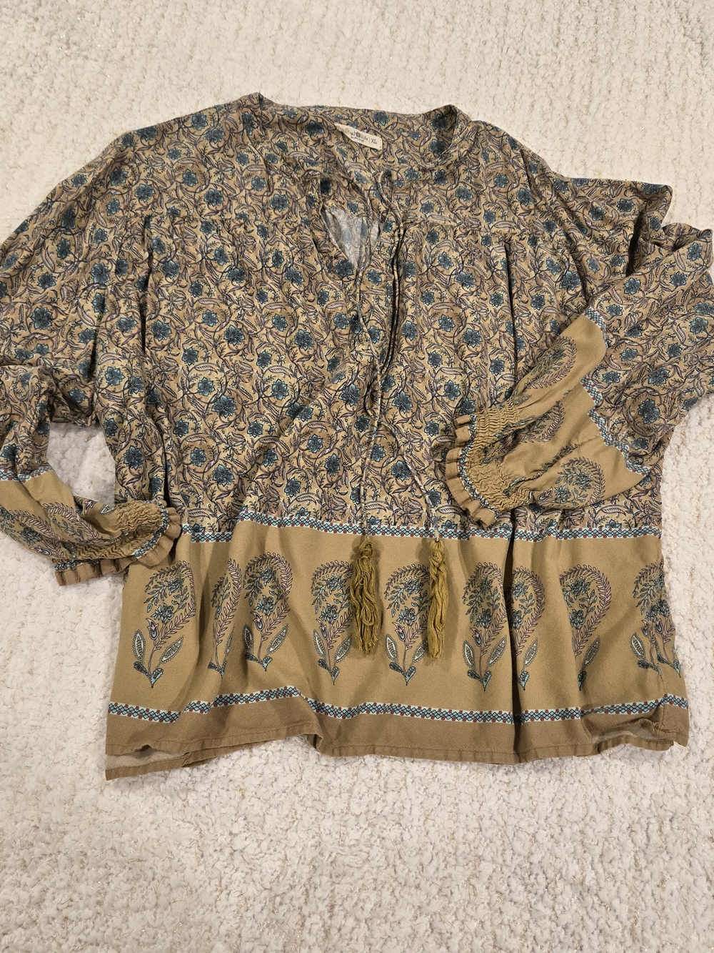 Natural Life Floral Tassel Tie Boho Top
